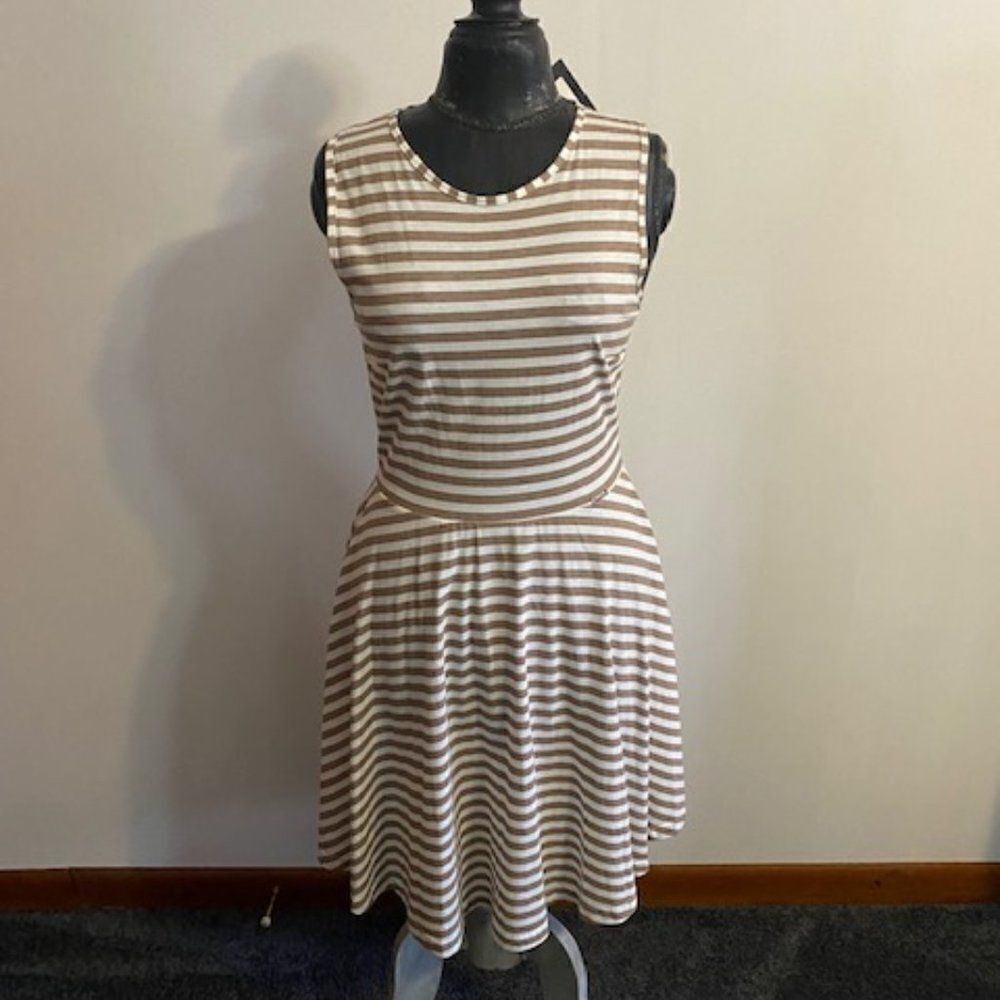 FIGL White, Tan stripe dress, size XL